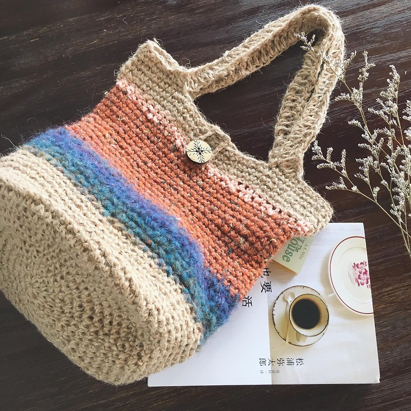 "Limited system" Wen Qing style hand-knitted bag / ramie / texture woven bag / shoulder bag / handbag / shoulder bag - Messenger Bags & Sling Bags - Cotton & Hemp Brown