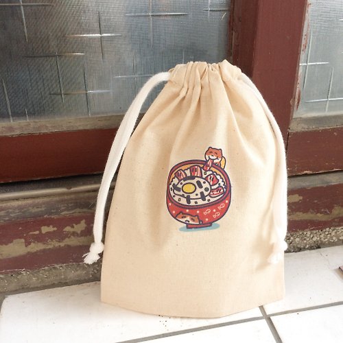 瓜之家の日常｜ 貓屁屁專賣店 丼飯貓の日常 貓帆布束口袋 手工印製 Drawstring bag