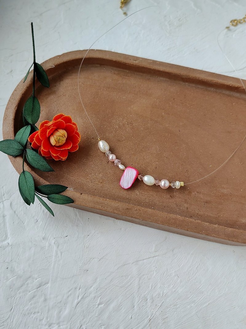 Invisible Necklace.Minimalistic Illusion Necklace.String necklace.Cord necklace. - Necklaces - Pearl Pink