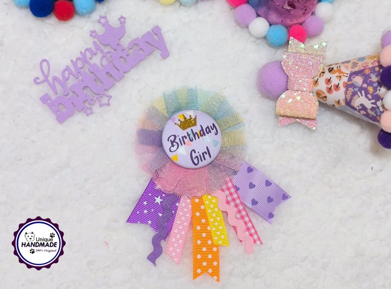 Pet birthday name birthday star badge birthday boy girl - ชุดสัตว์เลี้ยง - ผ้าฝ้าย/ผ้าลินิน สึชมพู