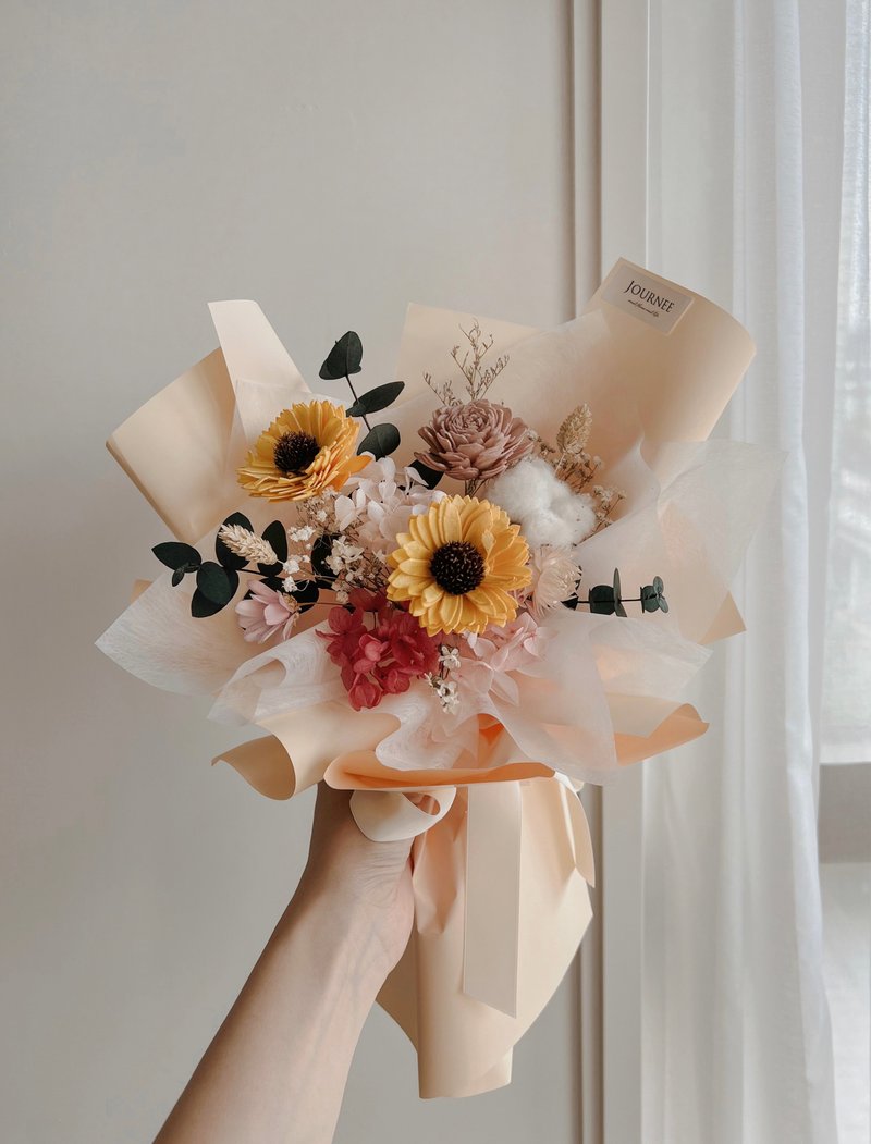 Journee toffee color graduation bouquet sunflower sunflower dried flower immortal flower - ช่อดอกไม้แห้ง - พืช/ดอกไม้ 