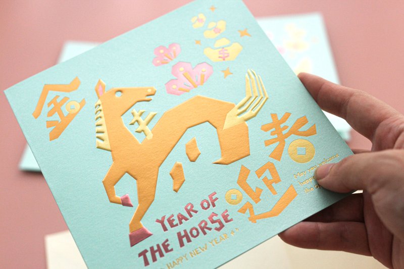 【 2026 Lunar New Year Card 】Golden Horse Welcomes Spring - Set of 5 - การ์ด/โปสการ์ด - กระดาษ สีเขียว