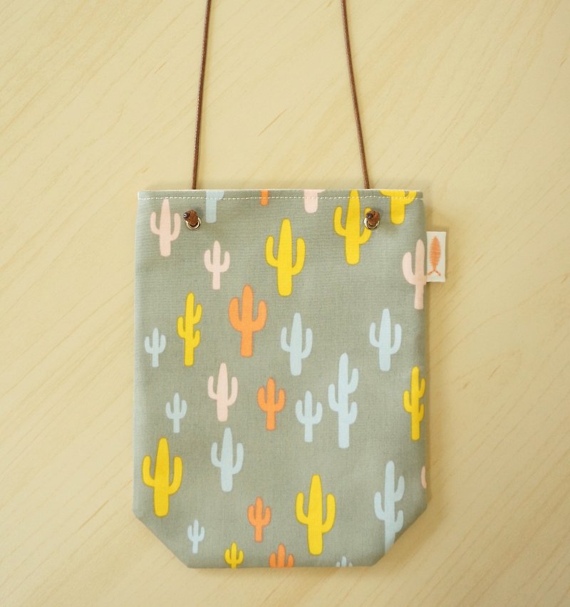 / Cactus / horns walking bag / cell phone pocket / minimalist outpack - Messenger Bags & Sling Bags - Cotton & Hemp Gray