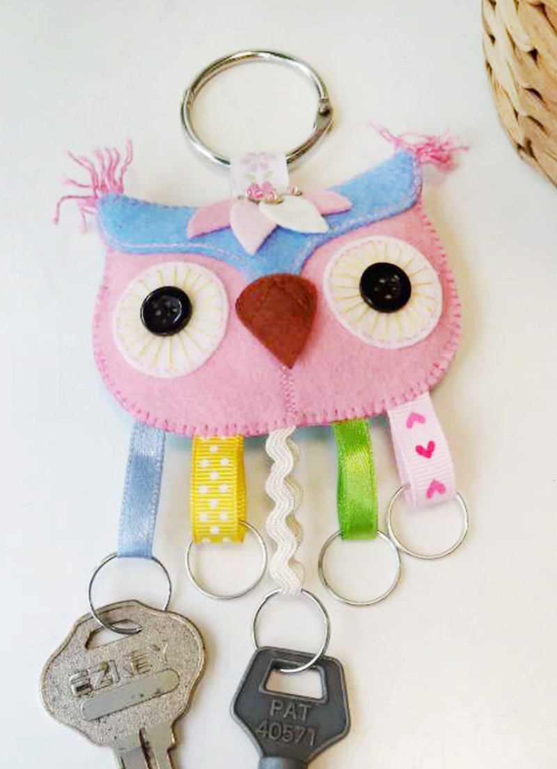 Key Holder 鑰匙圈 - 粉紅藍貓頭鷹 - 鑰匙圈/鎖匙扣 - 其他人造纖維 粉紅色