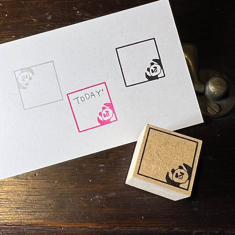 パンダと四角い枠のラバースタンプ - 印章/印台 - 橡膠 