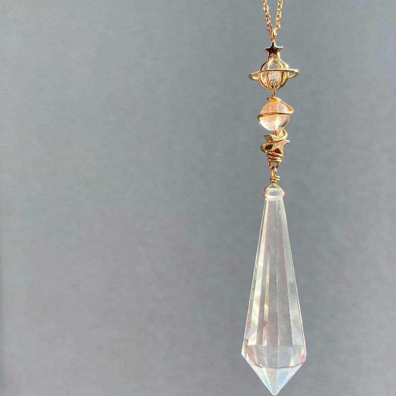 【Lost and find】Natural Stone Planet Universe White Crystal Necklace Pendulum 1T47 - Necklaces - Gemstone Transparent