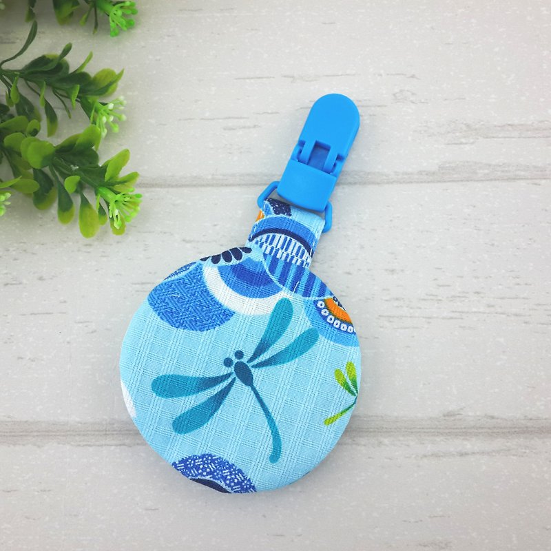 Surf dragonfly. Round safe charm bag ticket card bag (name can be embroidered) - Omamori - Cotton & Hemp Blue