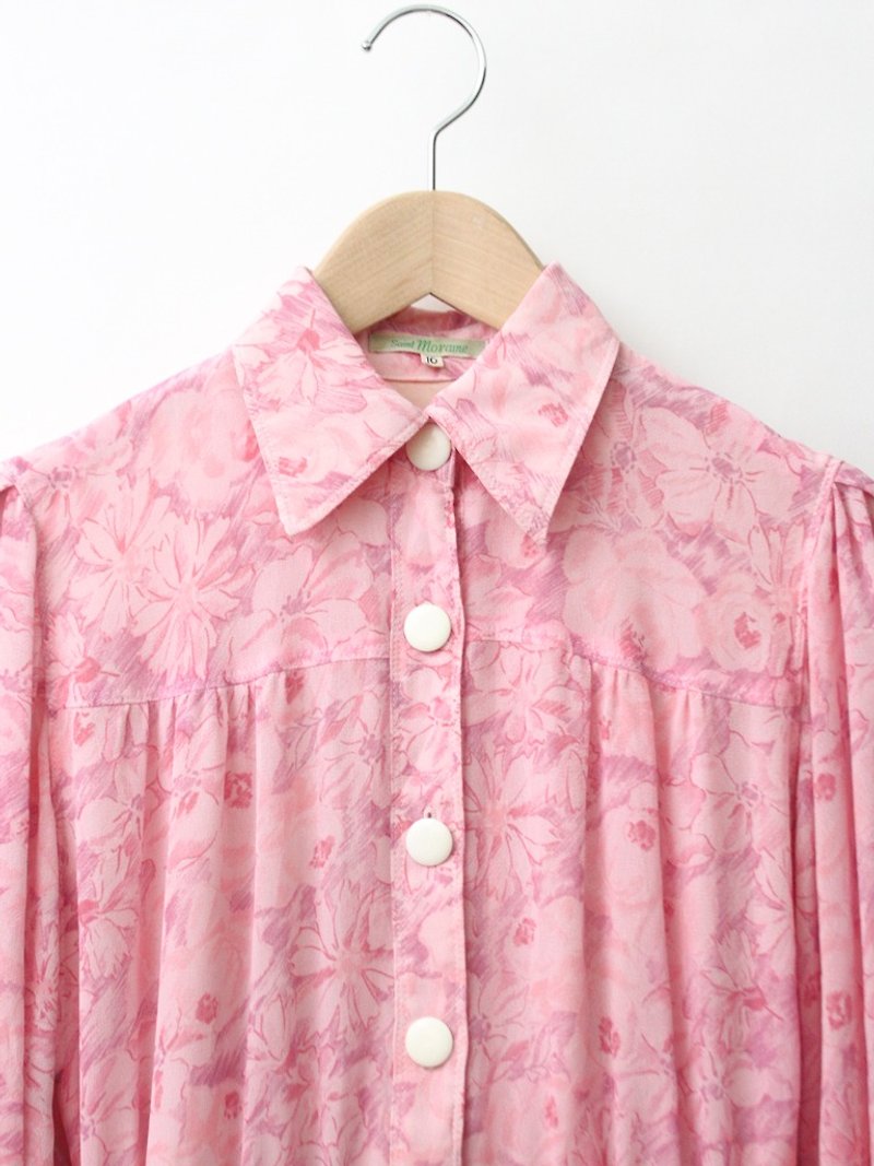 【RE0503D1086】 retro sweet pink flowers long-sleeved spring and summer ancient dress - ชุดเดรส - เส้นใยสังเคราะห์ สึชมพู