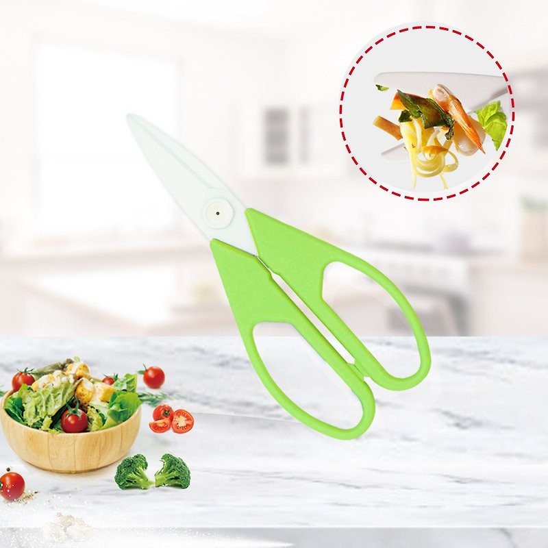 [FOREVER] Japanese Epworth Manufacturing front Silver antibacterial ceramic scissors (green handle knives) - Cookware - Porcelain Green