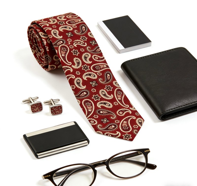 Red Paisley Tie British Style Dressing Artifact Gift Box Set - Ties & Tie Clips - Cotton & Hemp Red