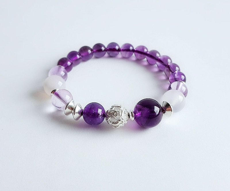 Gemstones ‧ Natural Ore Amethyst Ice Chalcedony 925 sterling silver ‧ Bracelet - Bracelets - Gemstone Purple