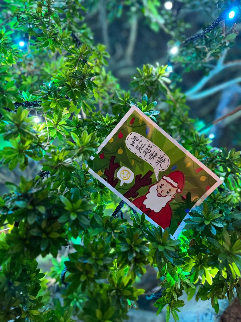 聖誕節卡片-聖誕老公公與麋鹿夥伴 代寫卡片 - 卡片/明信片 - 紙 綠色