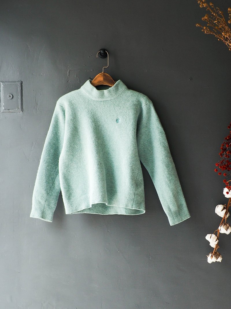 River Hill - Ehime youth outing dream green small collar short-hair coat ancient antique woolly sweaters cashmere vintage oversize - Women's Sweaters - Wool Green