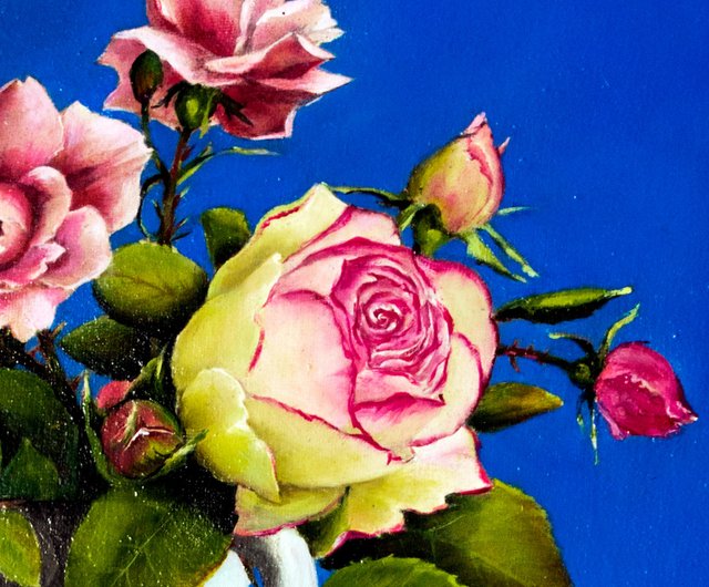 限定でセール価格とします 油絵 絵画【猫とピンク薔薇】 euro.com.br