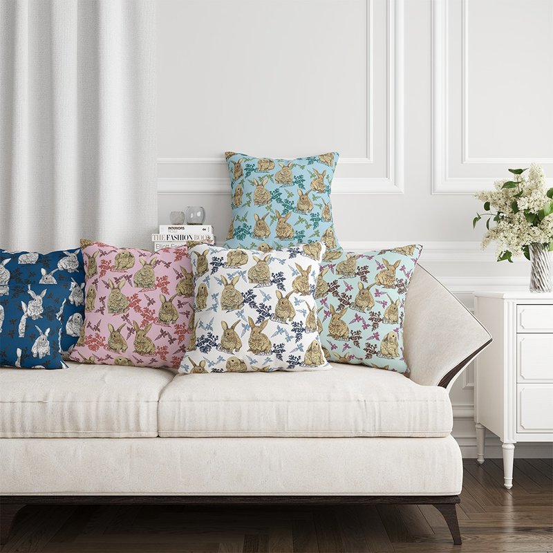 品牌設計抱枕套 兔子(三個一組) - 枕頭/咕𠱸 - 聚酯纖維 