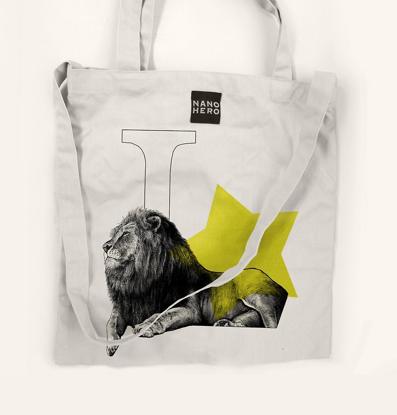 [Hero-bag] animal alphabet canvas bag - Star - กระเป๋าถือ - ผ้าฝ้าย/ผ้าลินิน ขาว