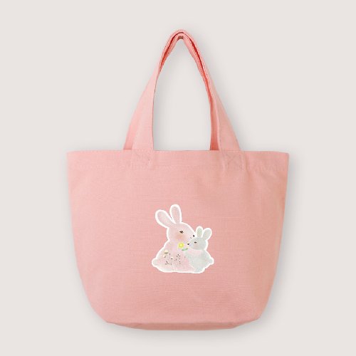 走走日常 插畫布包 【插畫款】兔子抱抱 | 粉紅小托特_插畫設計輕便小帆布包