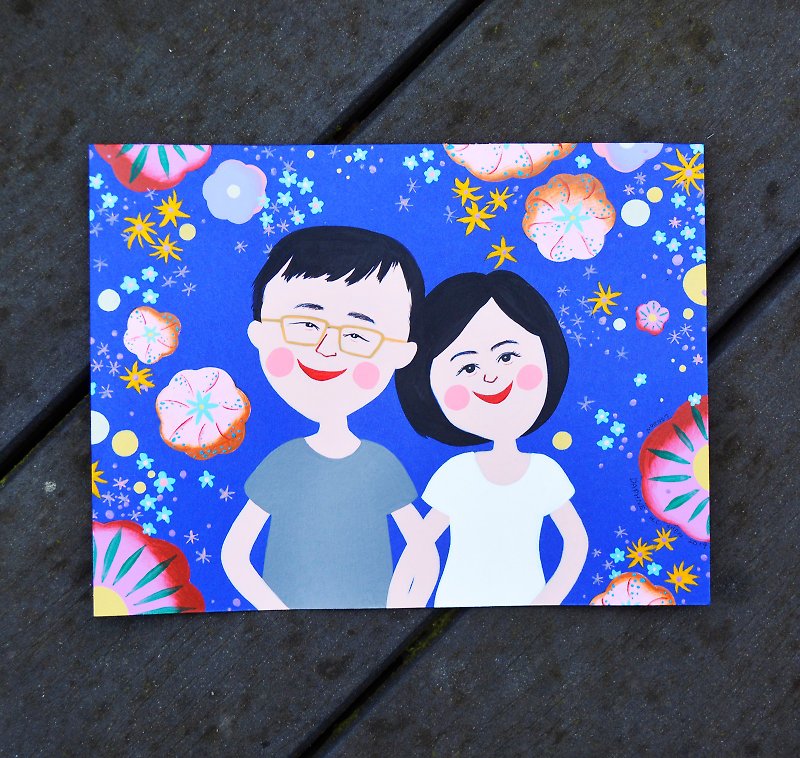 Lover Series Customized Portraits of 2 People - Customized Portraits - Paper Blue