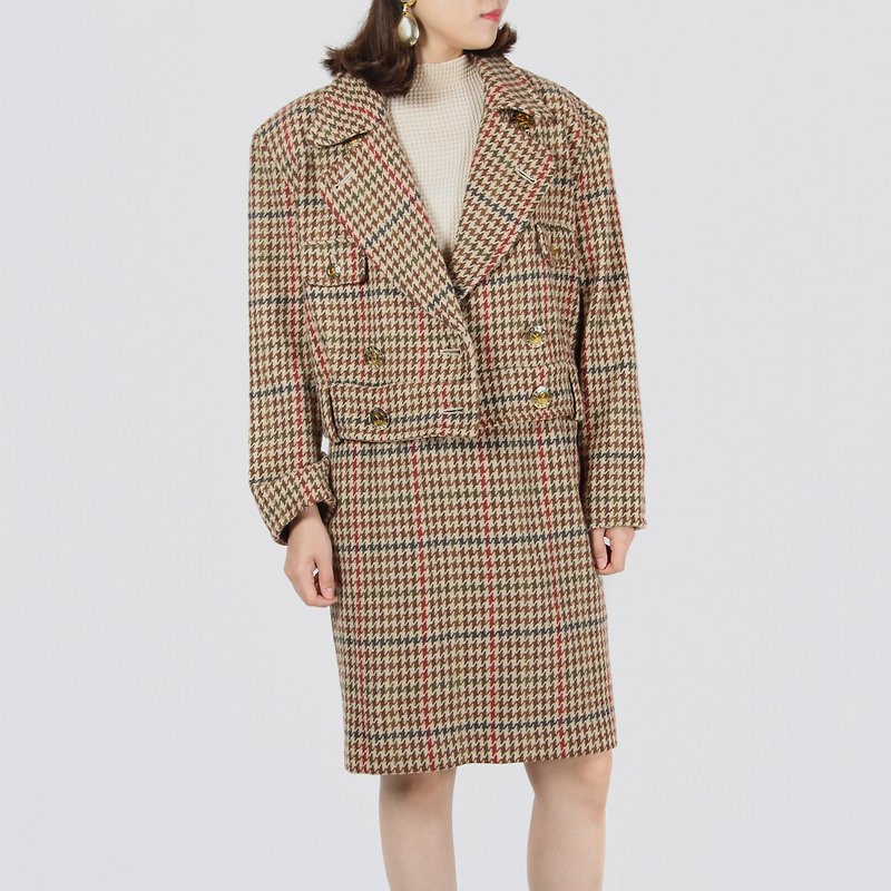 [Egg Plant Vintage] Roppongi Winter Woolen Skirt Vintage Set - Women's Casual & Functional Jackets - Wool Brown