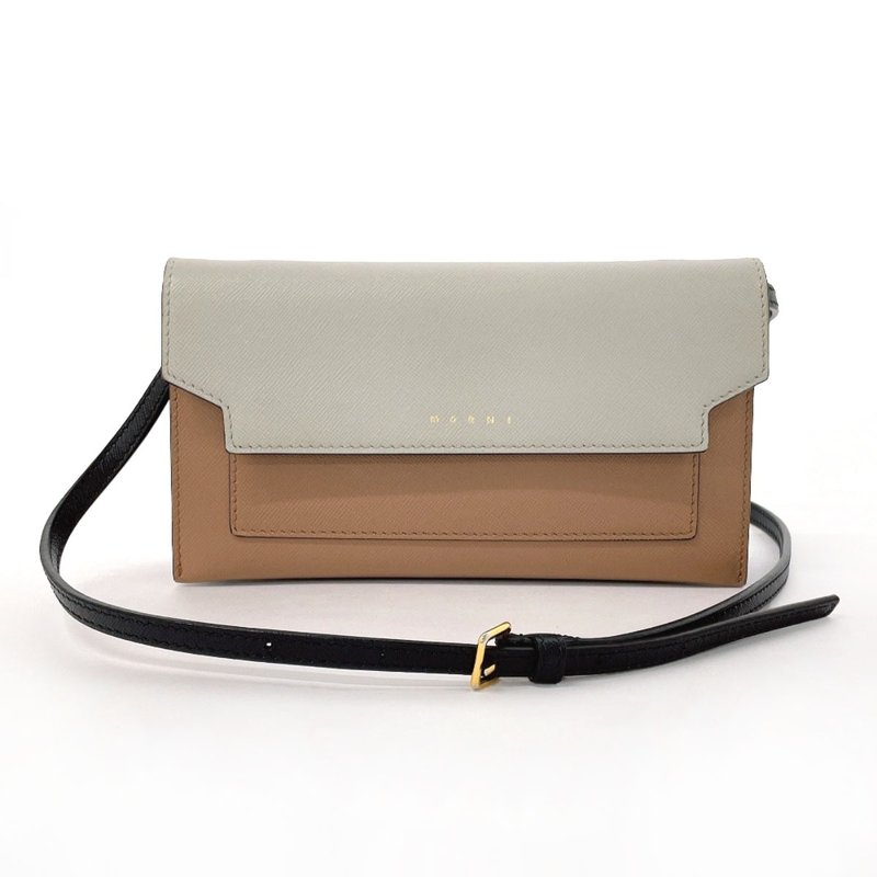 【日本直送 中古美品】マルニ MARNI ショルダーバッグ ショルダーウォレット 長財布 レザー ブラウン グレー ブラック レディース - 側背包/斜背包 - 真皮 咖啡色