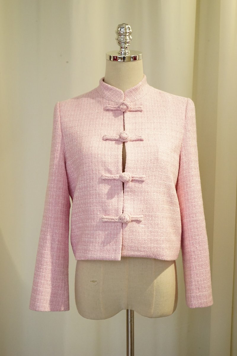 Cropped Tweed Tang Jacket (Sparkly Pink) - เสื้อสูท/เสื้อคลุมยาว - ผ้าฝ้าย/ผ้าลินิน สึชมพู