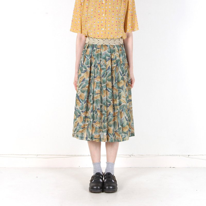 [Eggs and plants vintage] big leaf forest printing vintage dress - Skirts - Polyester Green