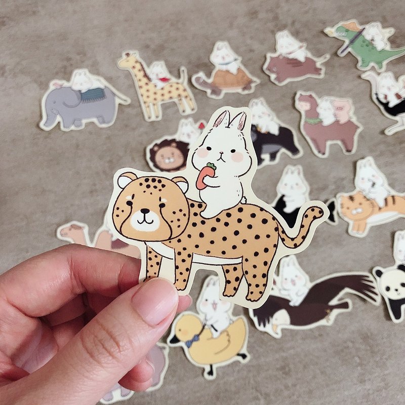 Matte Waterproof Sticker / Big White Rabbit Riding 20 Animal Sticker Set (20 pieces) - สติกเกอร์ - กระดาษ 