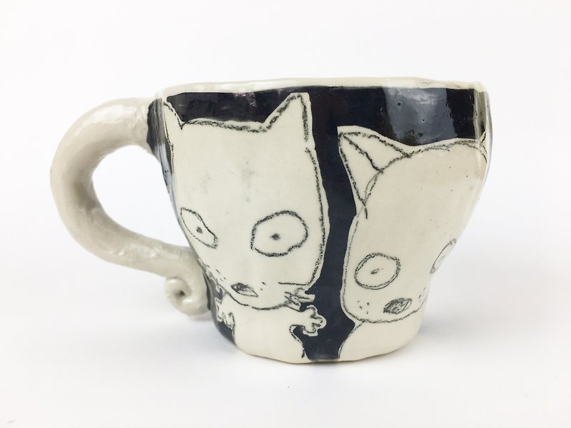 Nice Little Clay handmade mug _ 14 black and white dog - Pottery & Ceramics - Pottery Black