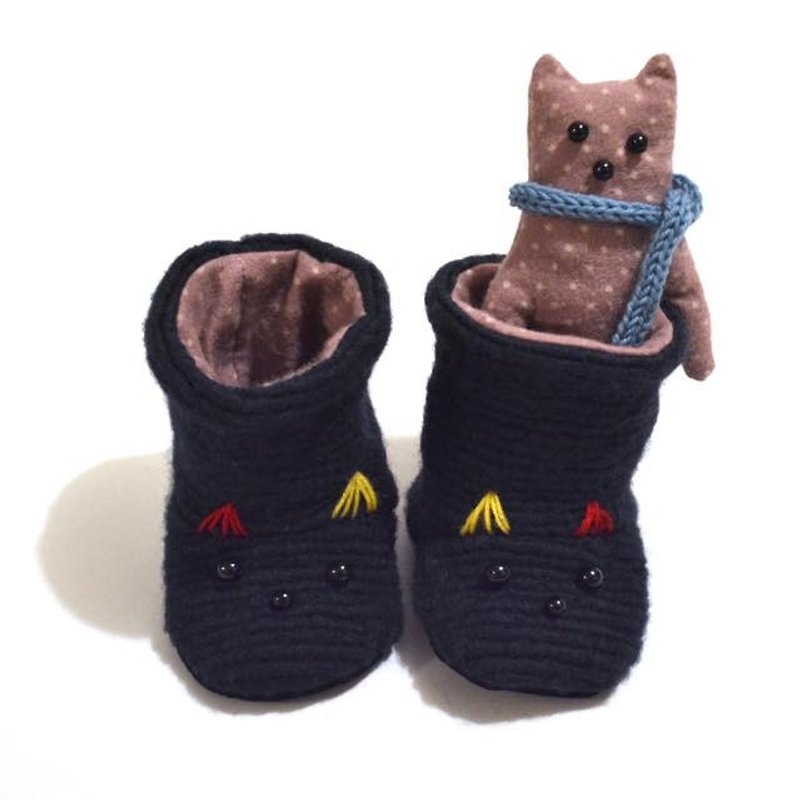ネコのブーティ(GIFTBOX） - 男/女童鞋 - 棉．麻 藍色