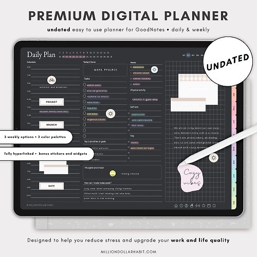 Million Dollar Habit iPad Planner Template, Undated Digital Planner GoodNotes, Notability