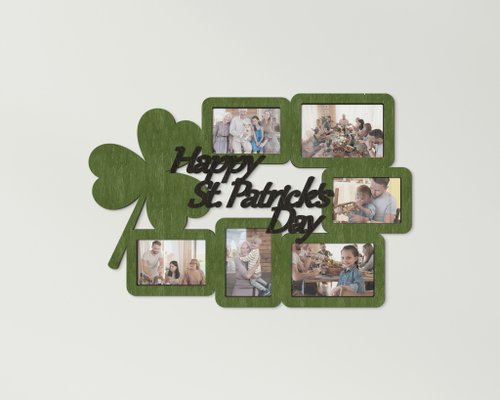 Mr.Carpenter Store Personalized St Patrick's Day photo frame collage Lucky clover wood wall art