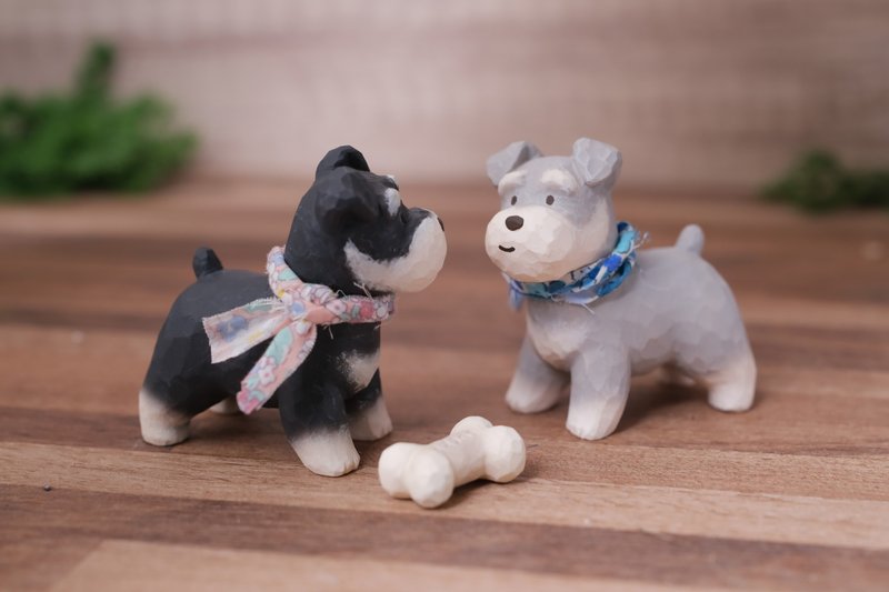 雕刻風 雪納瑞 擺飾  霧月白 煙墨黑 晴空藍 - 公仔/玩偶 - 樹脂 銀色