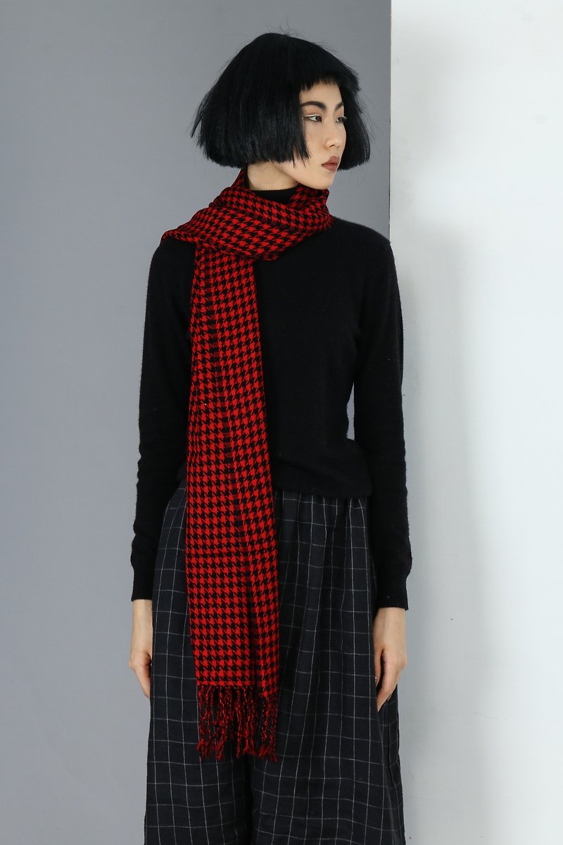 Houndstooth woolen scarf - Knit Scarves & Wraps - Wool Red