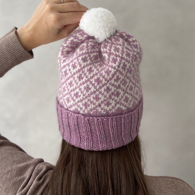 Warm womens hand-knitted hat | レディース帽子 - 帽子 - 羊毛 粉紅色