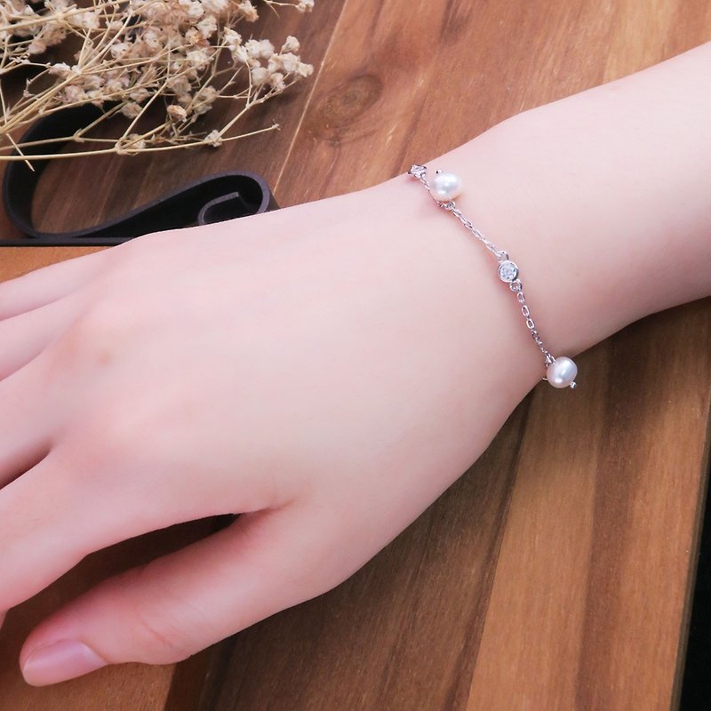 Fast Shipping Mother's Day Gift Satellite Orbit Pearl Sterling Silver Bracelet White K Rose Gold - สร้อยข้อมือ - เงินแท้ สีเงิน