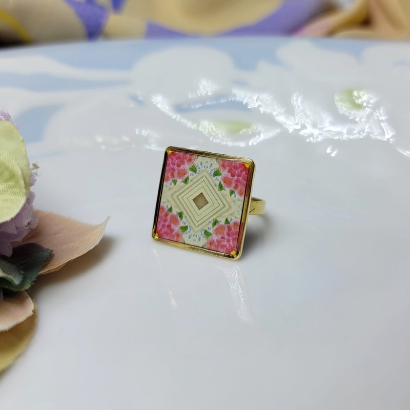穀雨 節氣花磚 手作 戒指 徽章 別針 - 戒指 - 銅/黃銅 多色