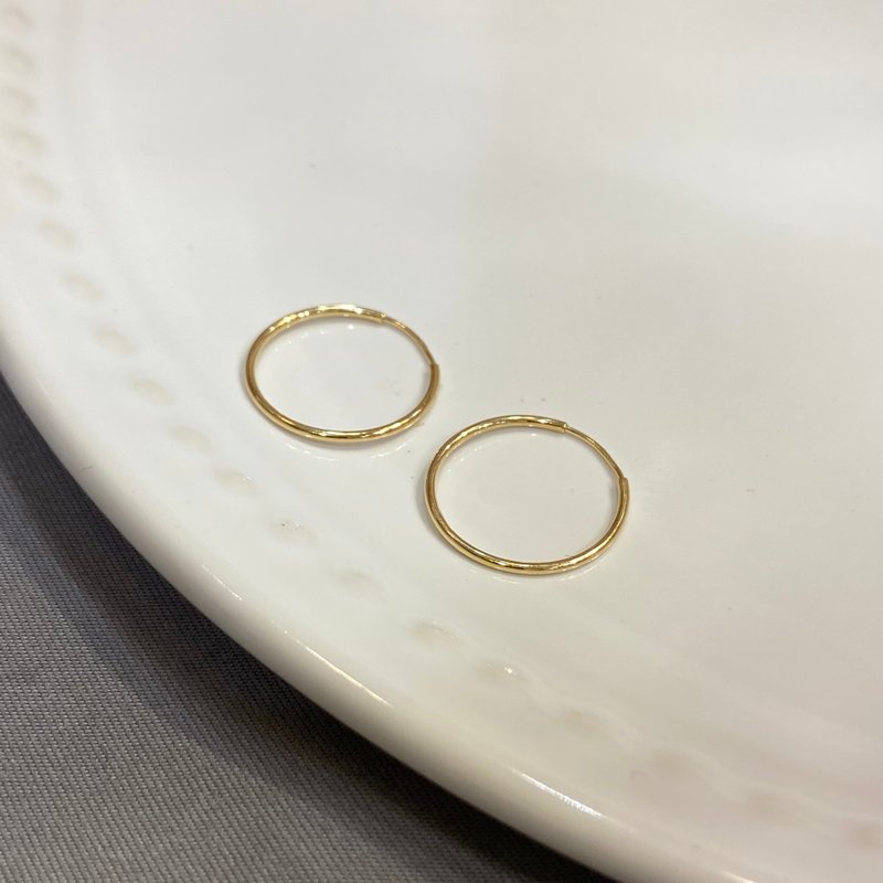 [K18 GOLD] 18K gold 15mm hoop earrings 18KP8 [SOLID GOLD] - ต่างหู - โลหะ สีทอง