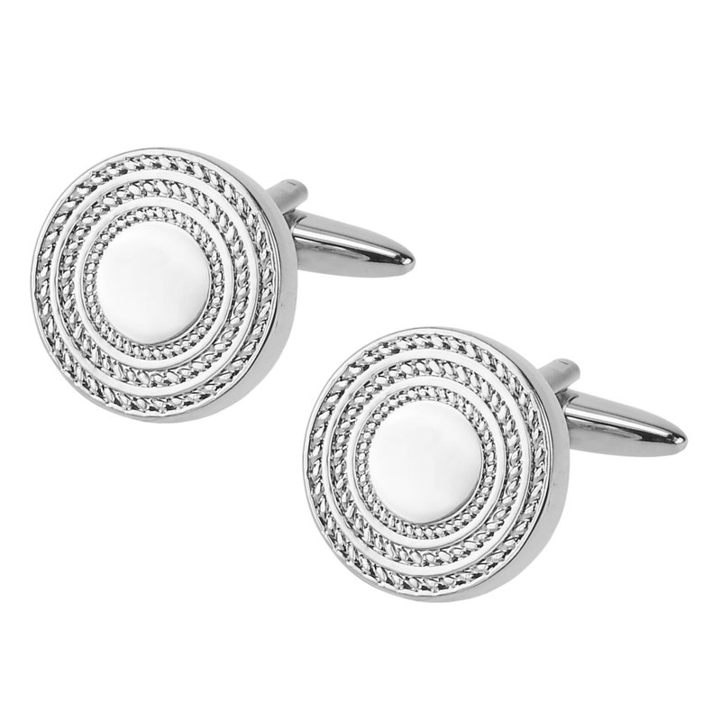 Silver Rope Pattern Round Cufflinks - กระดุมข้อมือ - โลหะ สีเงิน