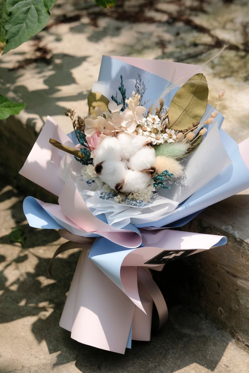 花艺实验所│粉蓝色调棉花花束 乾燥棉花花束