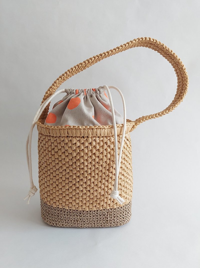 Hand-woven small portable bucket wrapped in paper+cotton material - Drawstring Bags - Paper 