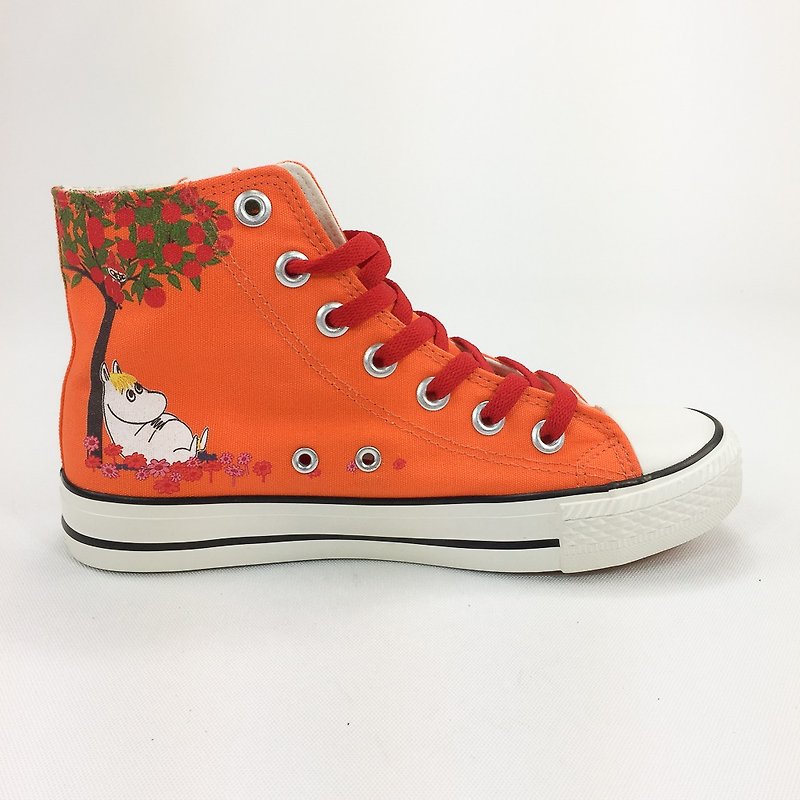 Moomin嚕嚕米授權-帆布鞋 (橘鞋紅帶/女款限定版)-AE22 - 女休閒鞋/帆布鞋 - 棉．麻 橘色