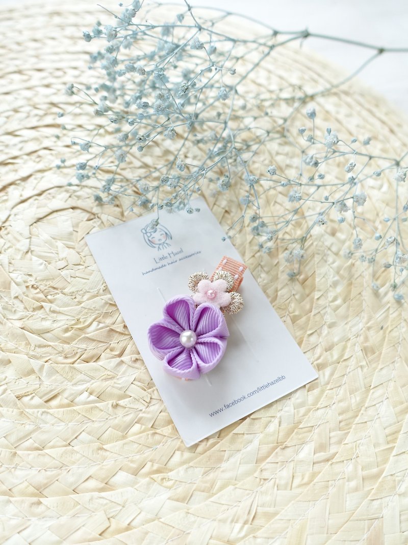 Children's headwear. Japanese style flower hairpin / fringe clip hair ornament (purple) - Hair Accessories - Other Materials Purple
