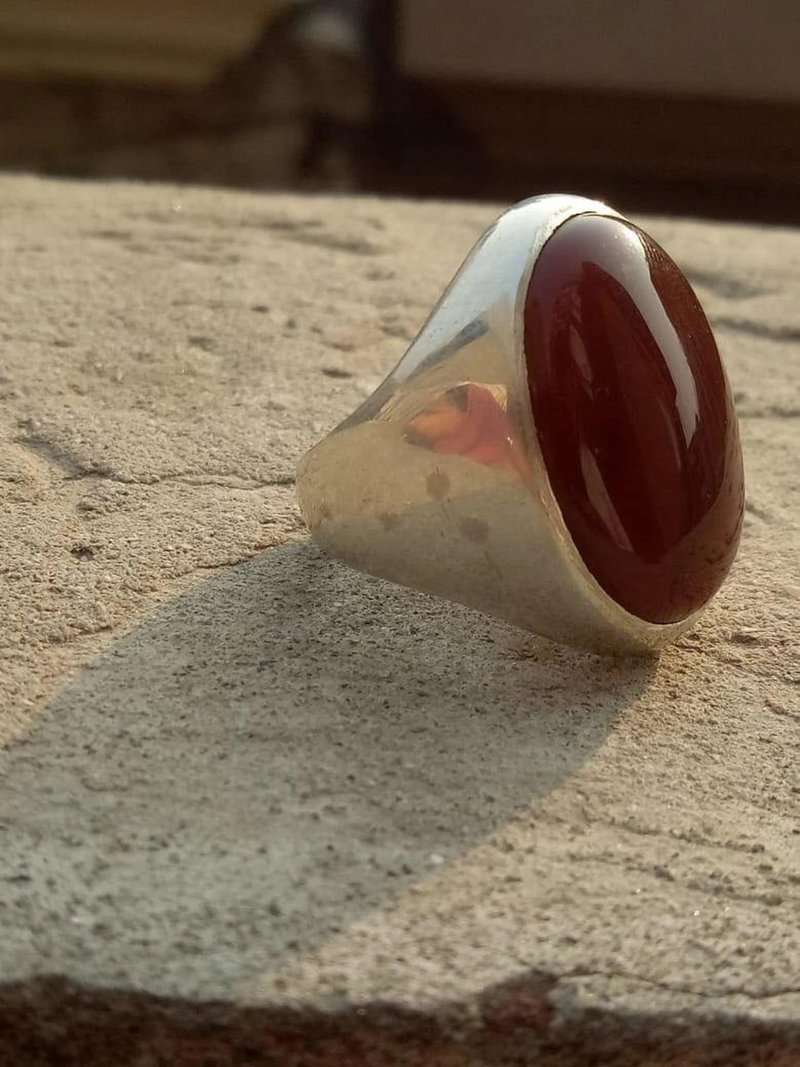Beautiful Dark Brown Blood Red Yemeni Aqeeq Yemen Aqiq Ring 925 Sterling Silver - 戒指 - 寶石 咖啡色