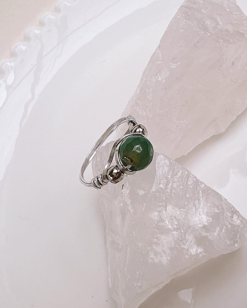 C&W natural carefully selected Hetian jade hand-wound ring ring - แหวนทั่วไป - หยก สีเงิน