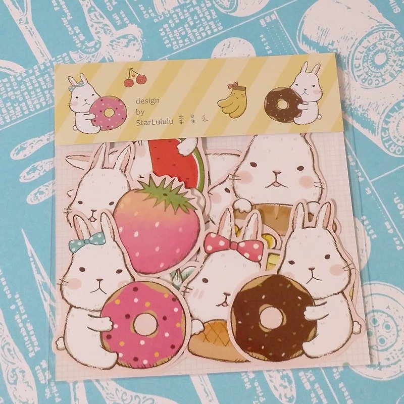 Afternoon tea dessert donut bunny / waterproof sticker Bundles (15 in) - สติกเกอร์ - กระดาษ 