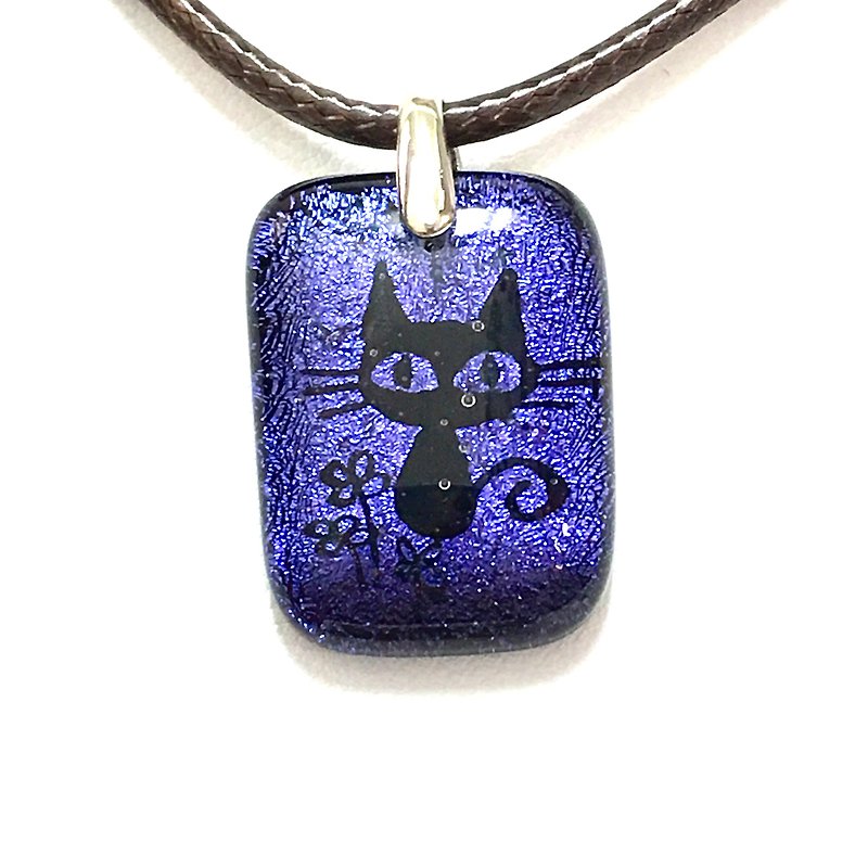 紫羅蘭光澤賞花的貓珠寶琉璃項鍊 - 項鍊 - 玻璃 紫色