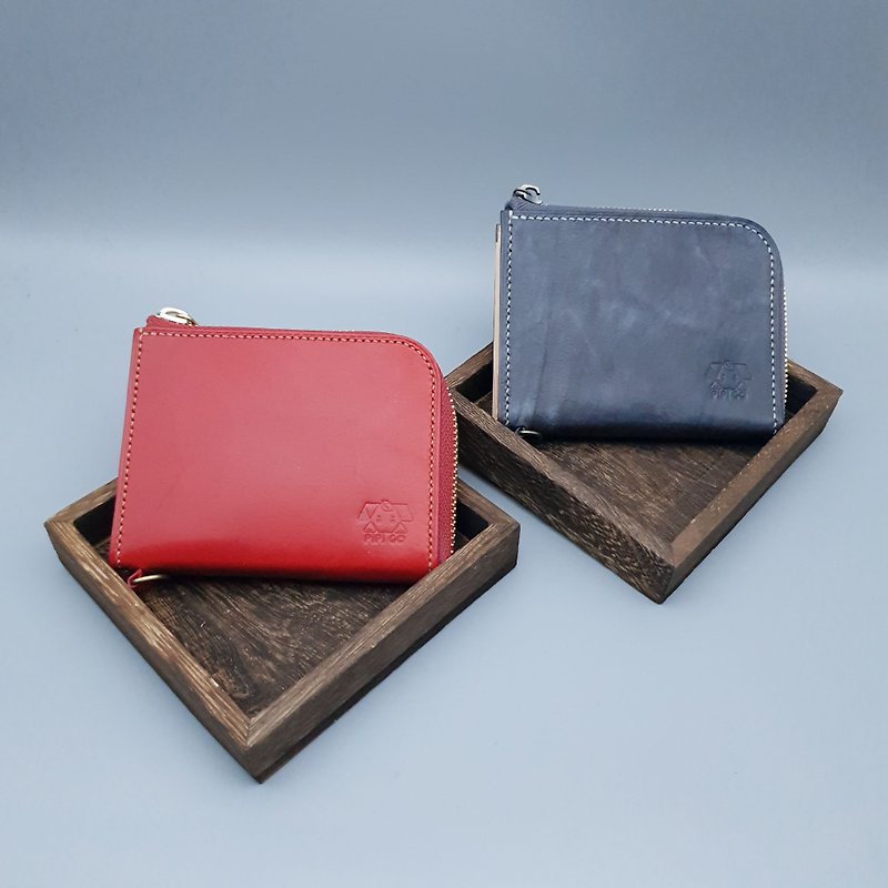 Italian Vegetable Tanned Leather L-shaped Zipper Short Clip Wallet Caibu Genuine Leather - กระเป๋าสตางค์ - หนังแท้ สีเทา