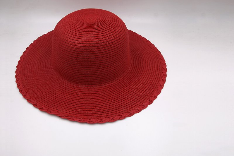 【紙布家】歐式古典花邊帽(紅色)紙線編織 - 帽子 - 紙 紅色