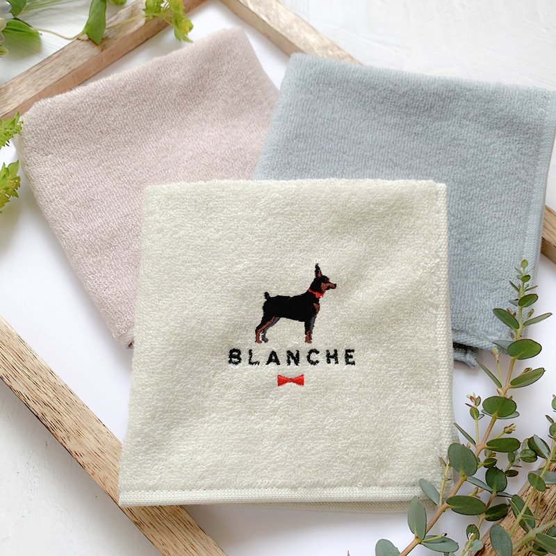 Personalized Miniature Pinscher Imabari Towel Handkerchief - Handkerchiefs & Pocket Squares - Cotton & Hemp White