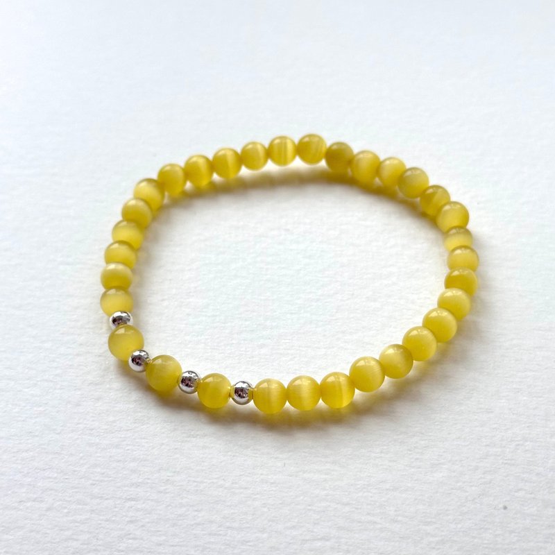 [Stone of Luck] Yellow Cat’s Stone Simple Silver Light Bracelet Wealth Confidence - Bracelets - Stone Yellow